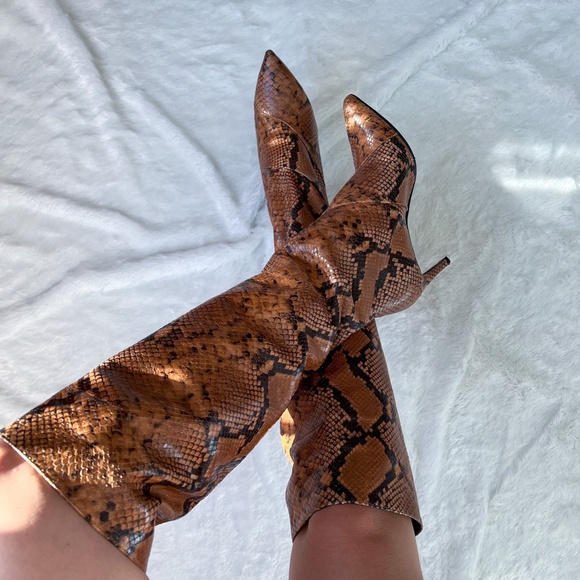 Luca Valentini Shoes - Luca Valentini Made in Italy Brown Camel Reptile OTK Over The Knee Boots 40